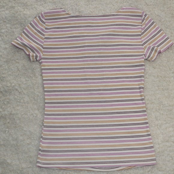 Arizona Jeans Striped Lace Up Short Sleeve Top - Picture 2 of 7